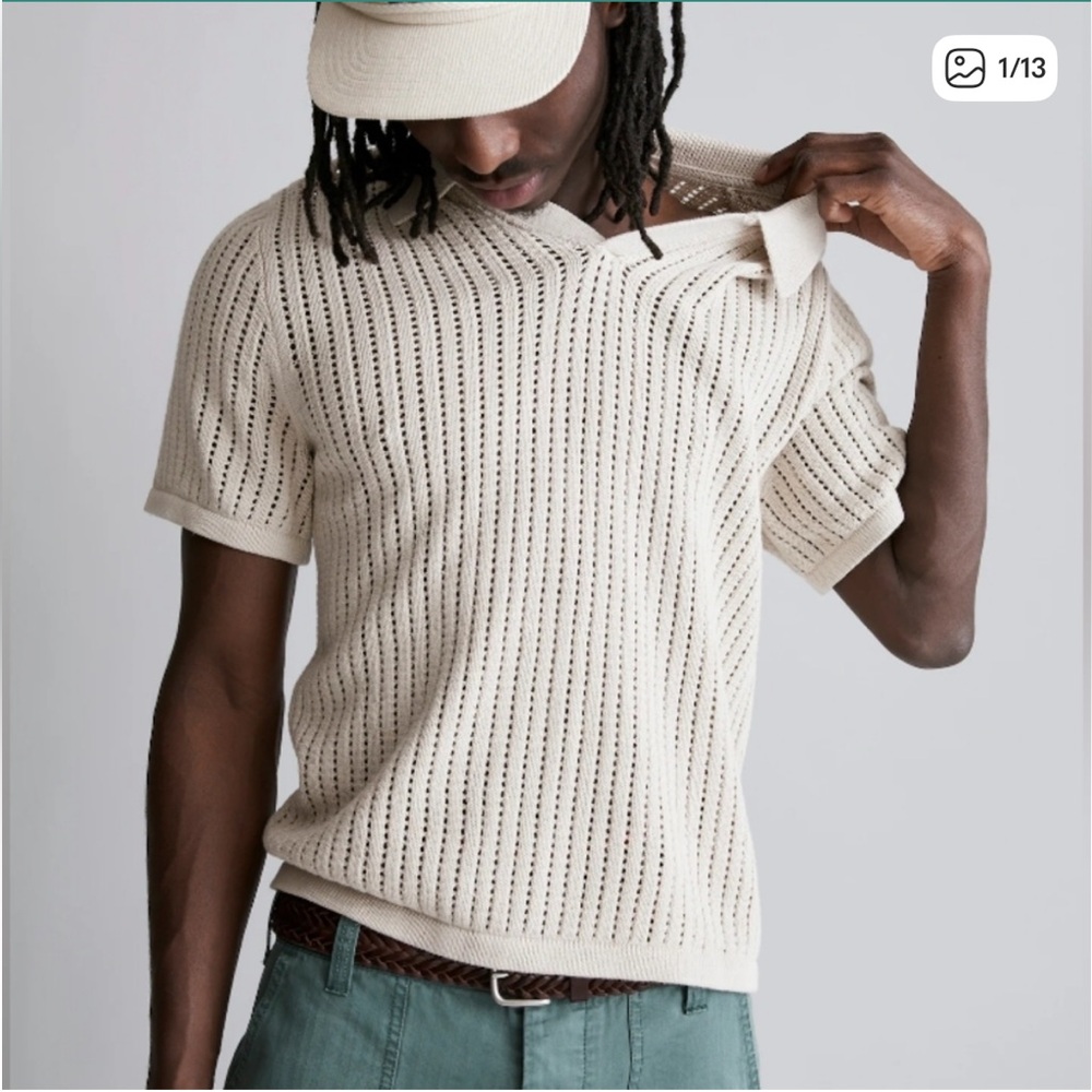Madewell men’s Johnny-collar linen blend sweater polo
